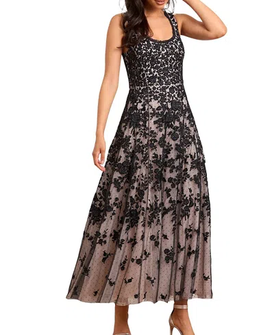 Needle & Thread Embroidered-flowers Scoop-neck Maxi Dress In Black