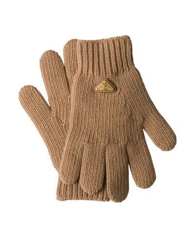 Prada Wool Logo Gloves In Brown