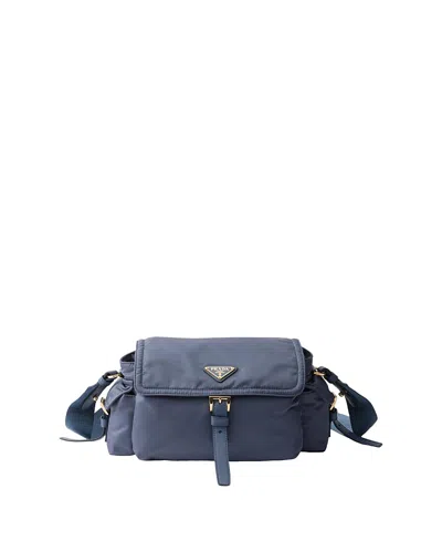 Prada Explore Medium Re-nylon Shoulder Bag With Flap In Blue