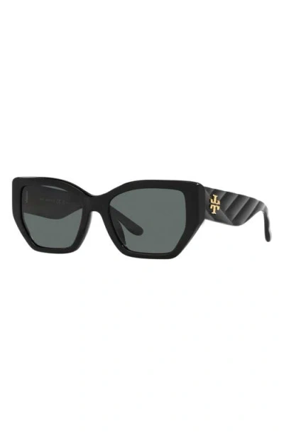 Tory Burch 53mm Polarized Rectangular Sunglasses In Black