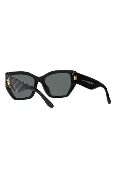 Tory Burch 53mm Polarized Rectangular Sunglasses In Black