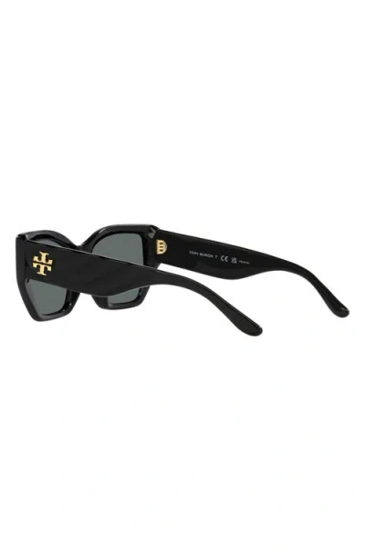 Tory Burch 53mm Polarized Rectangular Sunglasses In Black
