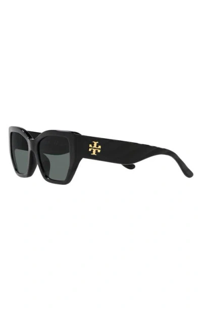 Tory Burch 53mm Polarized Rectangular Sunglasses In Black