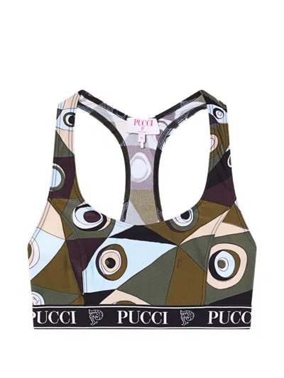 Pucci Logo-band Printed Performance Bra In Green
