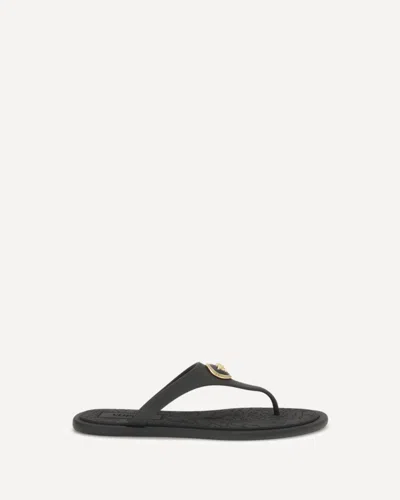 Versace Flat Sole Open Toe Sandals With Medusa Motif In Black
