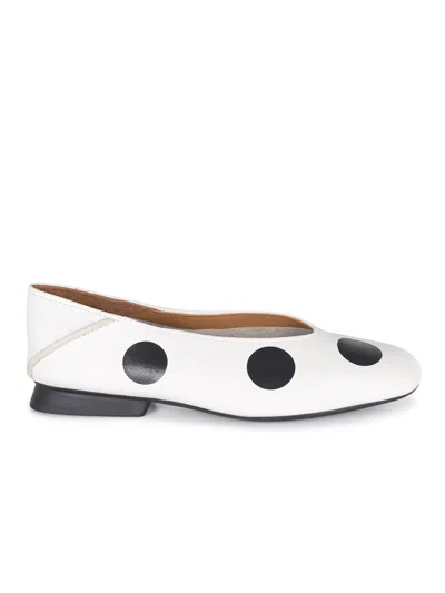 Camper Casi Myra Twins Polka Dot Ballerina Flat In White