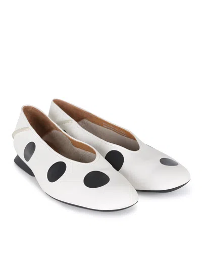 Camper Casi Myra Twins Polka Dot Ballerina Flat In White