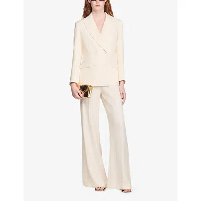 Sandro Womens Ecru Tailored Peak-lapel Woven Blazer In Neutral