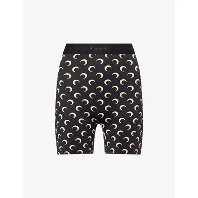Marine Serre Womens Inverse Tan Moon Logo Stretch-jersey Shorts Xl In Black