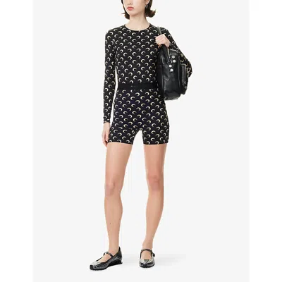 Marine Serre Womens Inverse Tan Moon Logo Stretch-jersey Shorts Xl In Black