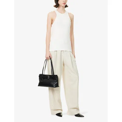 Anine Bing Womens Ivory Cole Embroidered-logo Knit Top In White