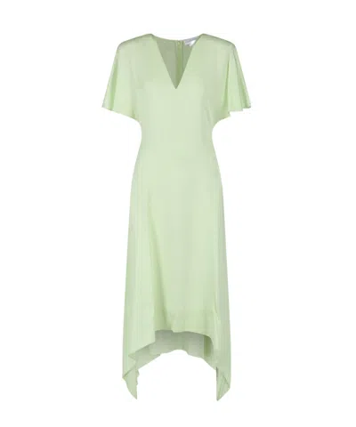 Stella Mccartney Envers Satin V Neck Dress In Green