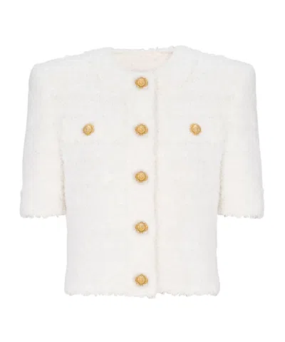 Balmain Cardigan Tweed Plumetis Sweaters And Cardigans White In White
