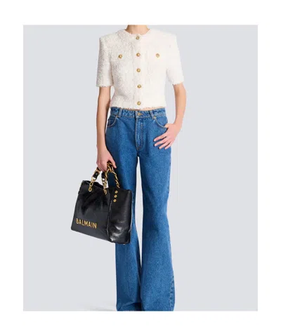Balmain Cardigan Tweed Plumetis Sweaters And Cardigans White In White