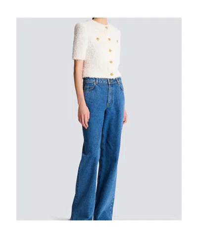 Balmain Cardigan Tweed Plumetis Sweaters And Cardigans White In White