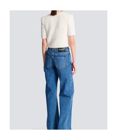 Balmain Cardigan Tweed Plumetis Sweaters And Cardigans White In White