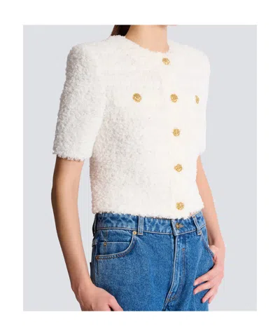 Balmain Cardigan Tweed Plumetis Sweaters And Cardigans White In White