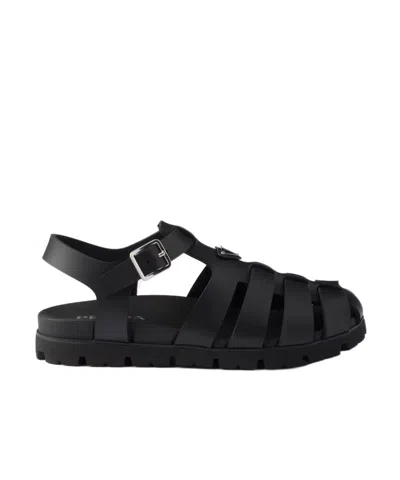 Prada Black Logo Sandals In Black