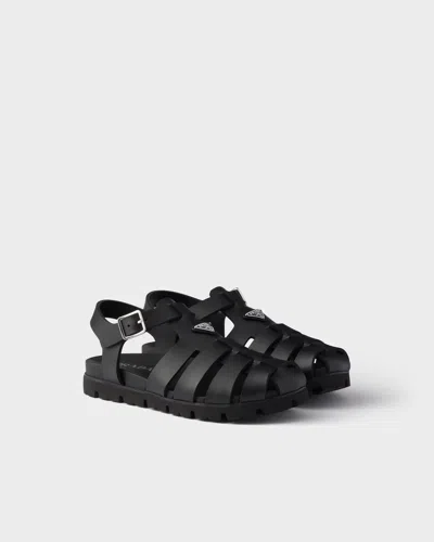 Prada Black Logo Sandals In Black