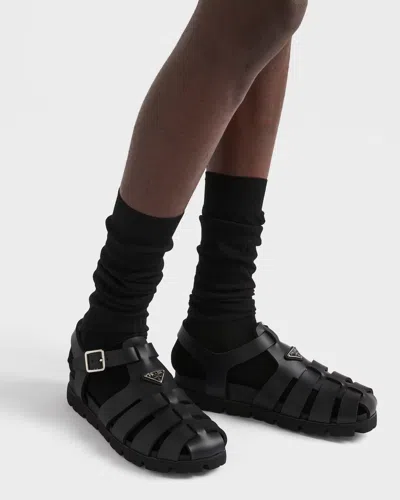 Prada Black Logo Sandals In Black