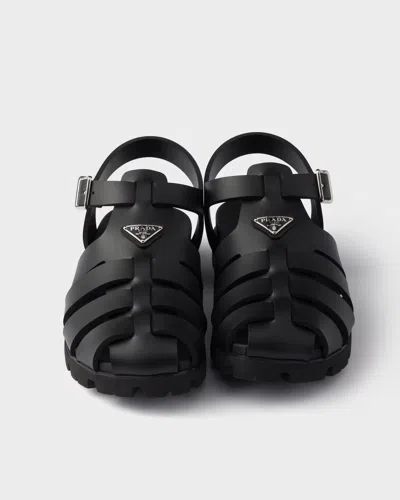 Prada Black Logo Sandals In Black