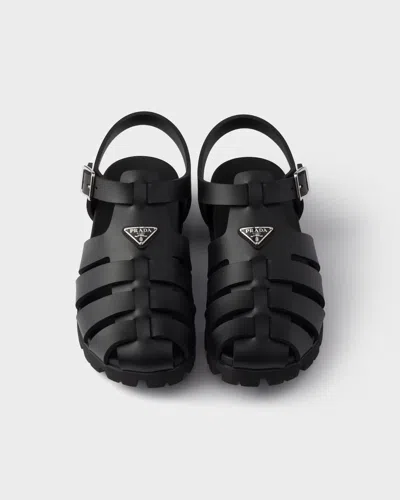 Prada Black Logo Sandals In Black