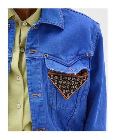 Versace Blouson Denim Jacket In Blue