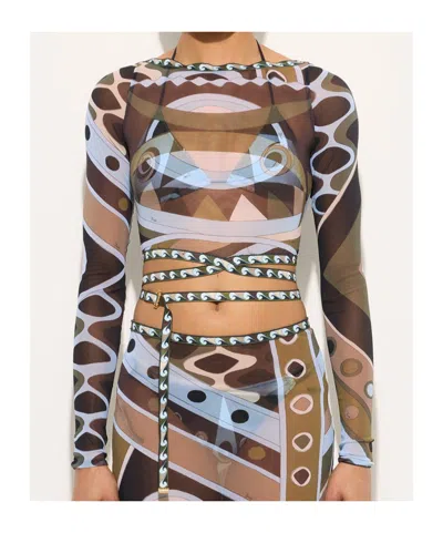 Pucci Printed Wrap Tulle Top In Multi