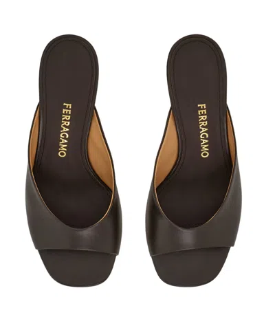 Ferragamo Igea S-shaped Kitten Heel Sandal In Black