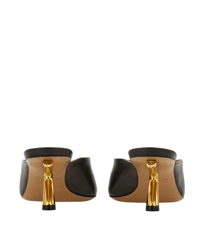 Ferragamo Igea S-shaped Kitten Heel Sandal In Black