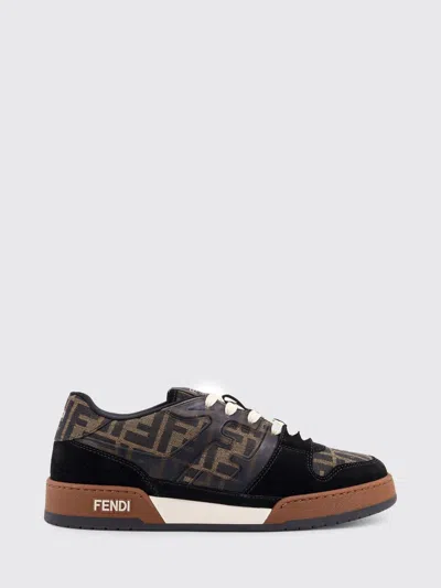 Fendi Match Ff Jacquard Fabric And Suede Sneakers In Black