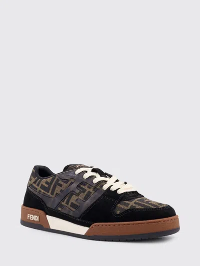 Fendi Match Ff Jacquard Fabric And Suede Sneakers In Black
