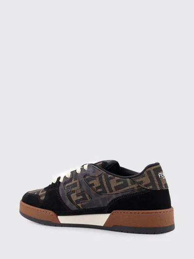 Fendi Match Ff Jacquard Fabric And Suede Sneakers In Black
