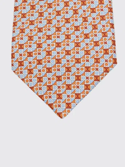 Ferragamo Silk Classic Gancini Grid Pattern In Orange