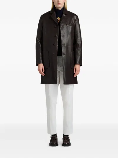 Bally Patch-pocket Leather Coat In Brown