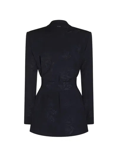 Twinset Tie-waist Patterned Blazer In Black