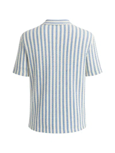 Vince Beach Stripe Cotton-blend Button-front Shirt In Blue