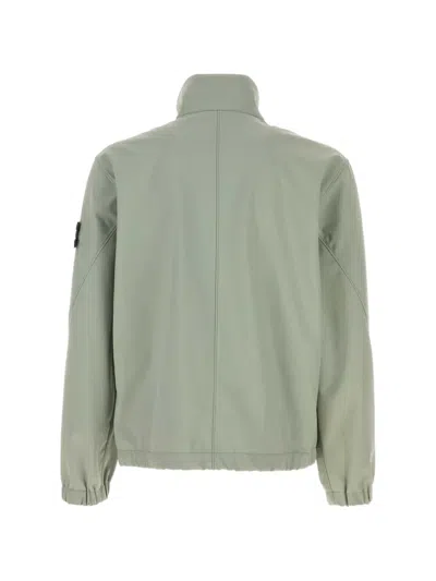 Stone Island Stretch Polyester Jacket Elastic Cuffs High Collar In Green