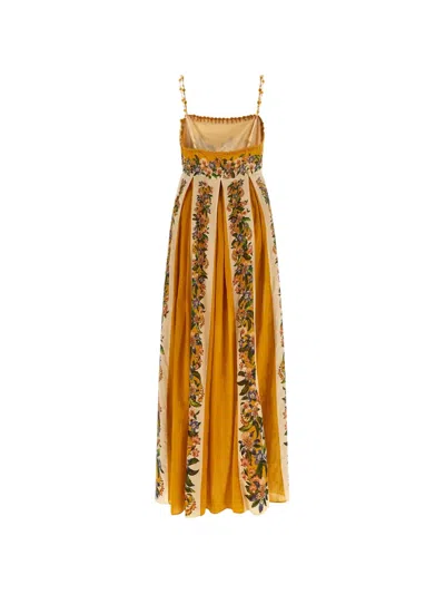 Farm Rio Sand Hilo Striped Floral-print Maxi Dress In Yellow