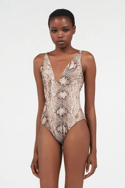 Roberto Cavalli Python Print Swimsuit In Animal Print