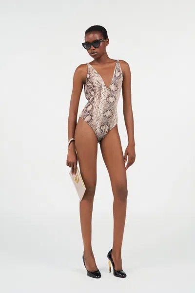 Roberto Cavalli Python Print Swimsuit In Animal Print