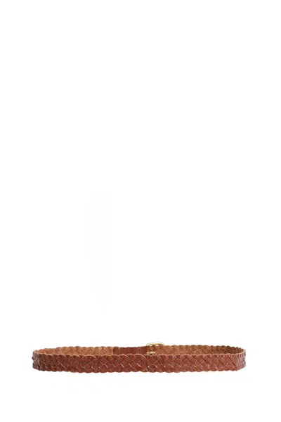 Saint Laurent Cassandre Rectangular Buckle Belt In Brown