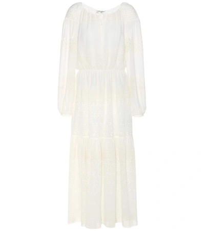 Saint Laurent Embroidered Silk-blend Dress In White