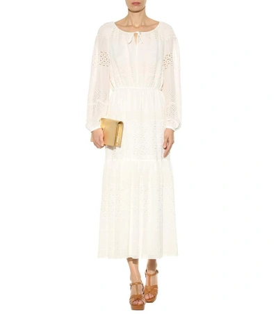 Shop Saint Laurent Embroidered Silk-blend Dress In White