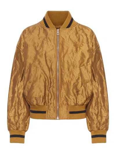 Loewe Womens Toffee Crinkled-texture Striped-trim Woven Bomber Jacket In Brown