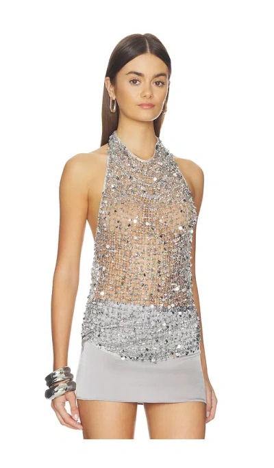 Lapointe Sequin Halter Neck Top In Silver