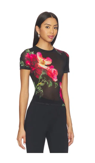 Alice And Olivia Tess Floral Crew-neck T-shirt In Black