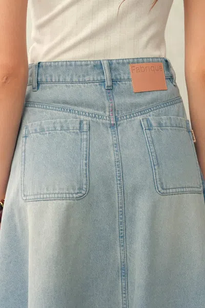 Fabrique Michel Embossed Flowers Midi Skirt In Cotton Denim In Blue