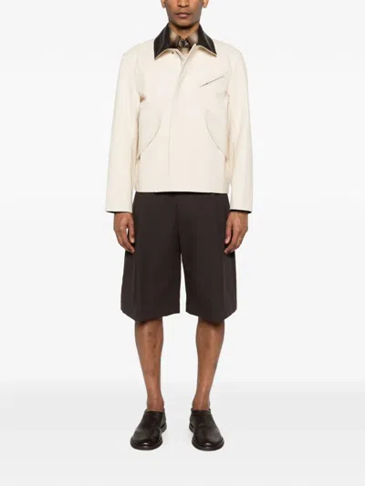 Sage Nation Painter Leather-collar Jacket In Neutral