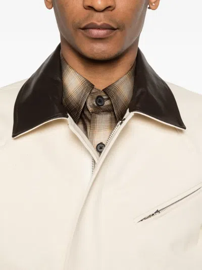 Sage Nation Painter Leather-collar Jacket In Neutral